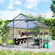 Aluminum Greenhouse Polycarbonate Walk-in Garden Greenhouse with Sliding Door, 20' x 8', Green