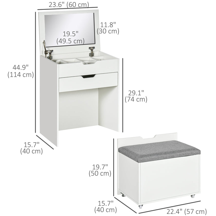 Alice Makeup Vanity Set with Flip Top Mirror-White