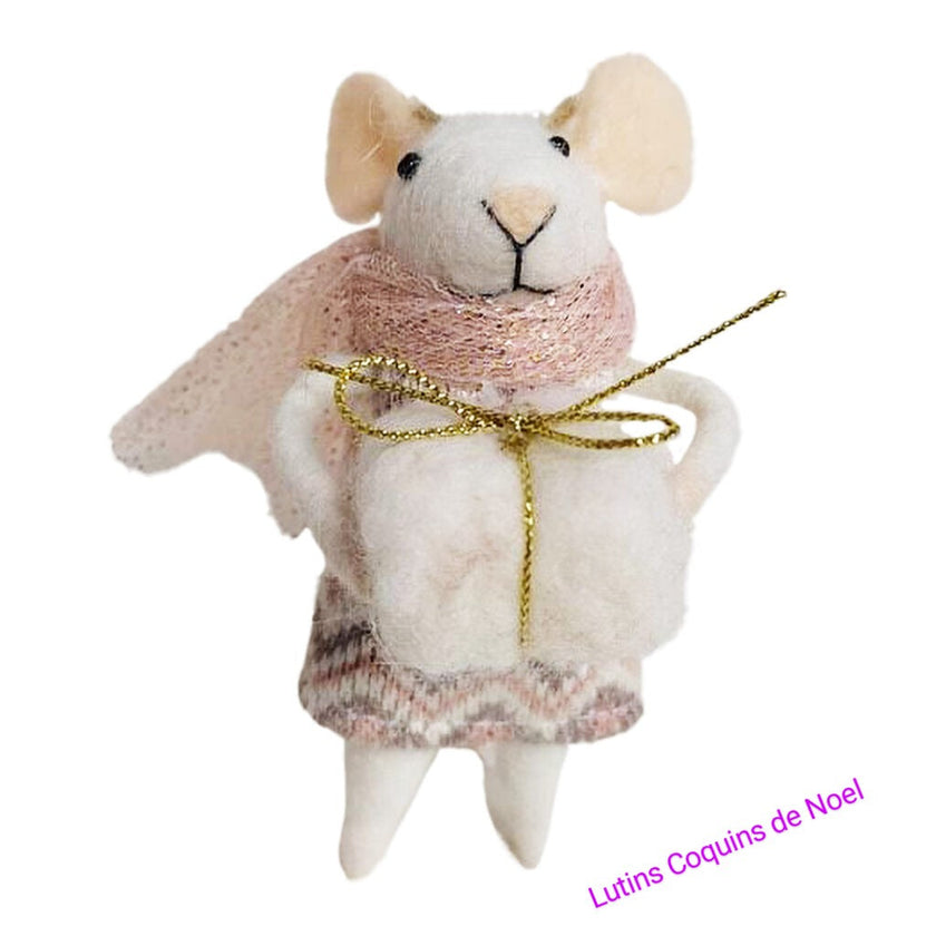 Ornement Souris Rose avec cadeau