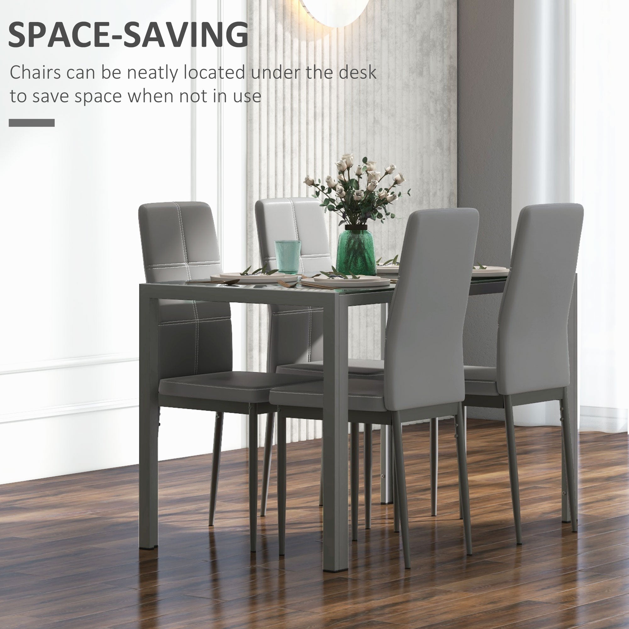 Zaya 5-Piece Rectangular Glass Dining Set for Small Spaces-Grey