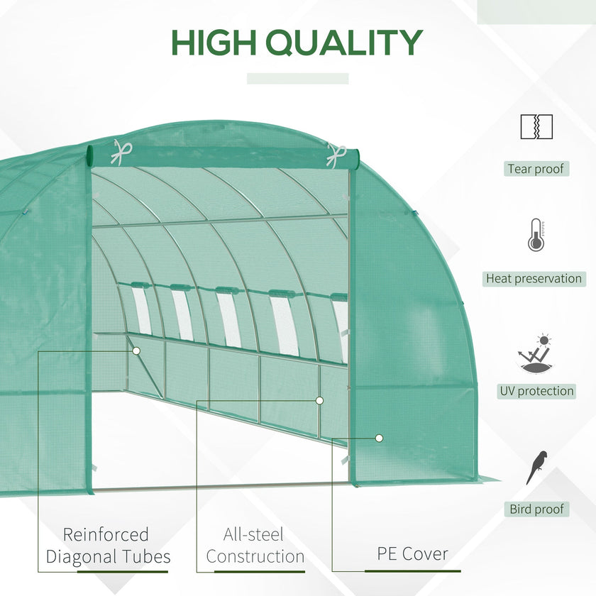 Outsunny Large Walk-in Tunnel Greenhouse: 26.2'x10'x6.7' Steel Frame for Outdoor Garden Plants, Green