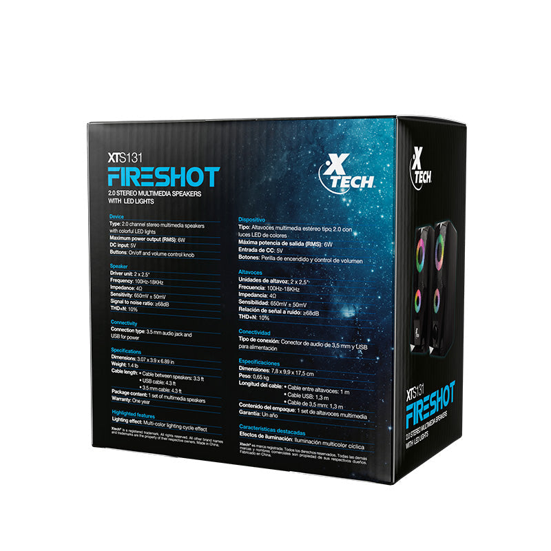 Xtech - Computer Gaming Speakers FireShot 2.0 Stereo 6W USB  - Black