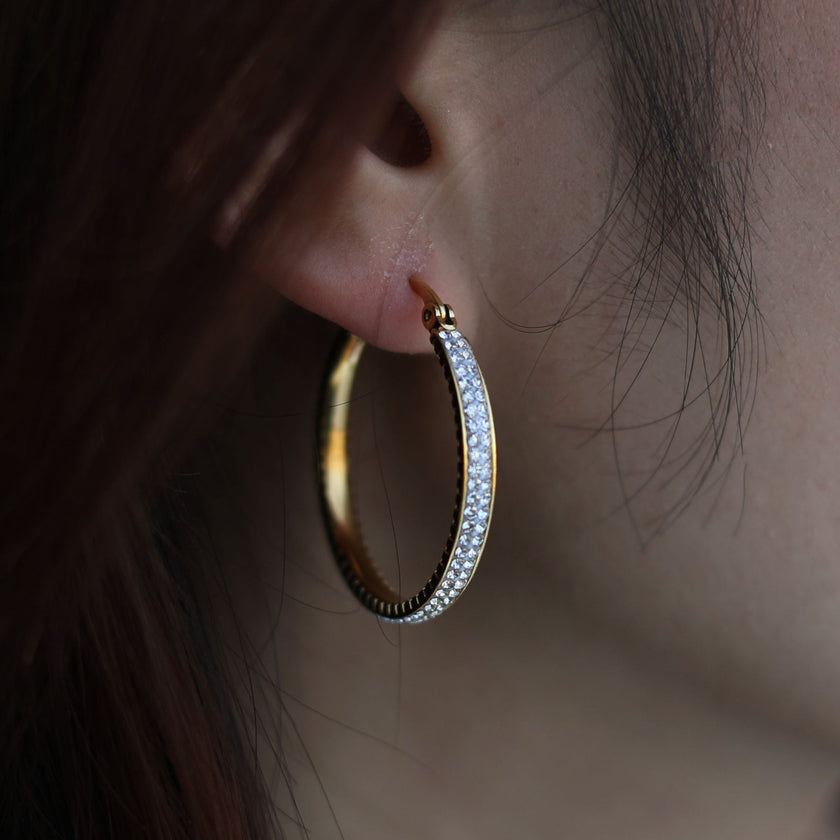 YARA Gold: 'Pavé All the Way' Zirconia Hoop Earrings (Regular Size)