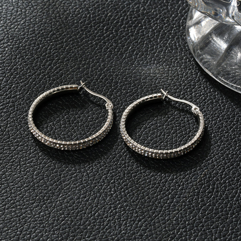 YARA Silver (Or Blanc) : Boucles d'oreilles créoles en zircone 'Pavé All the Way' (taille standard)