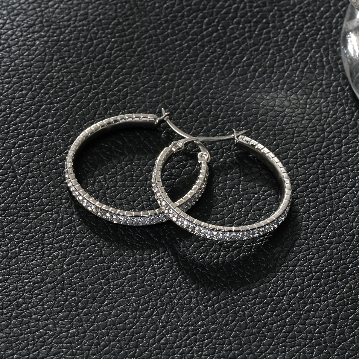 YARA Silver (Or Blanc) : Boucles d'oreilles créoles en zircone 'Pavé All the Way' (taille standard)