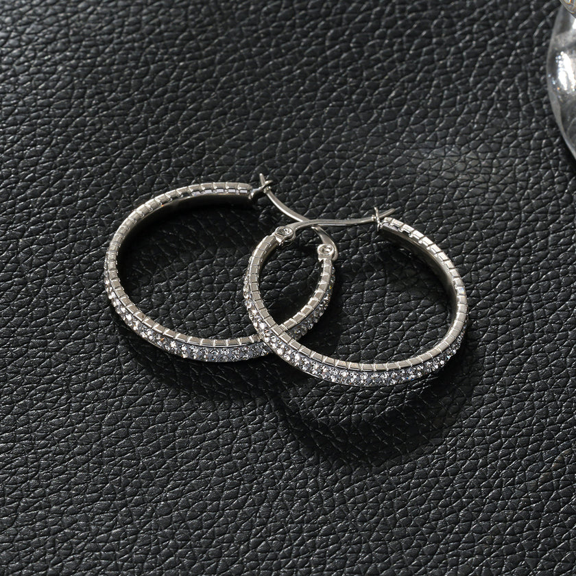 YARA Silver (Or Blanc) : Boucles d'oreilles créoles en zircone 'Pavé All the Way' (taille standard)