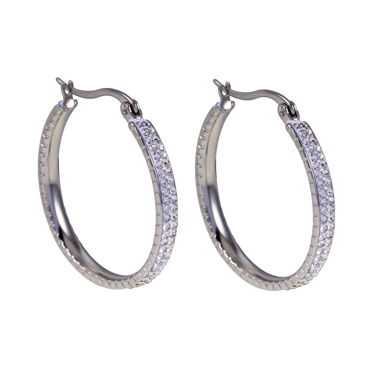 YARA Silver (Or Blanc) : Boucles d'oreilles créoles en zircone 'Pavé All the Way' (taille standard)