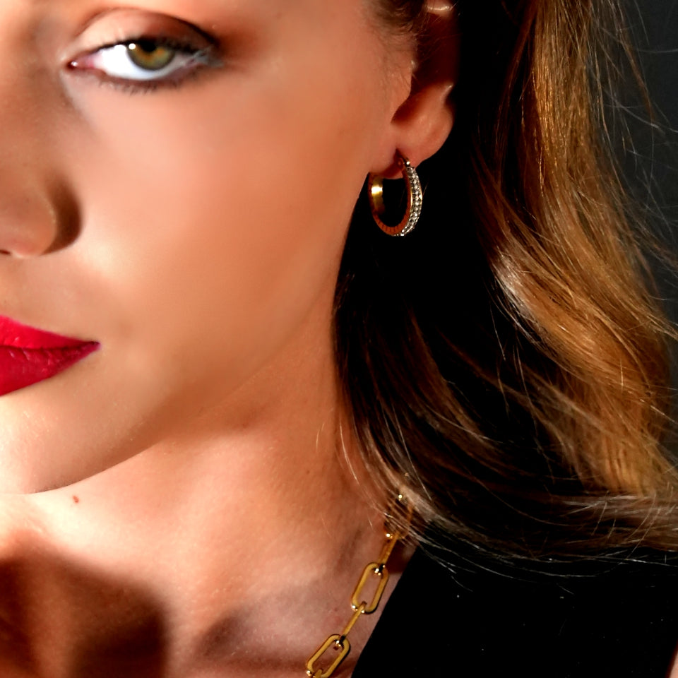 YARA : Boucles d'oreilles créoles en zircone 'Pavé All the Way' (petite taille) Or