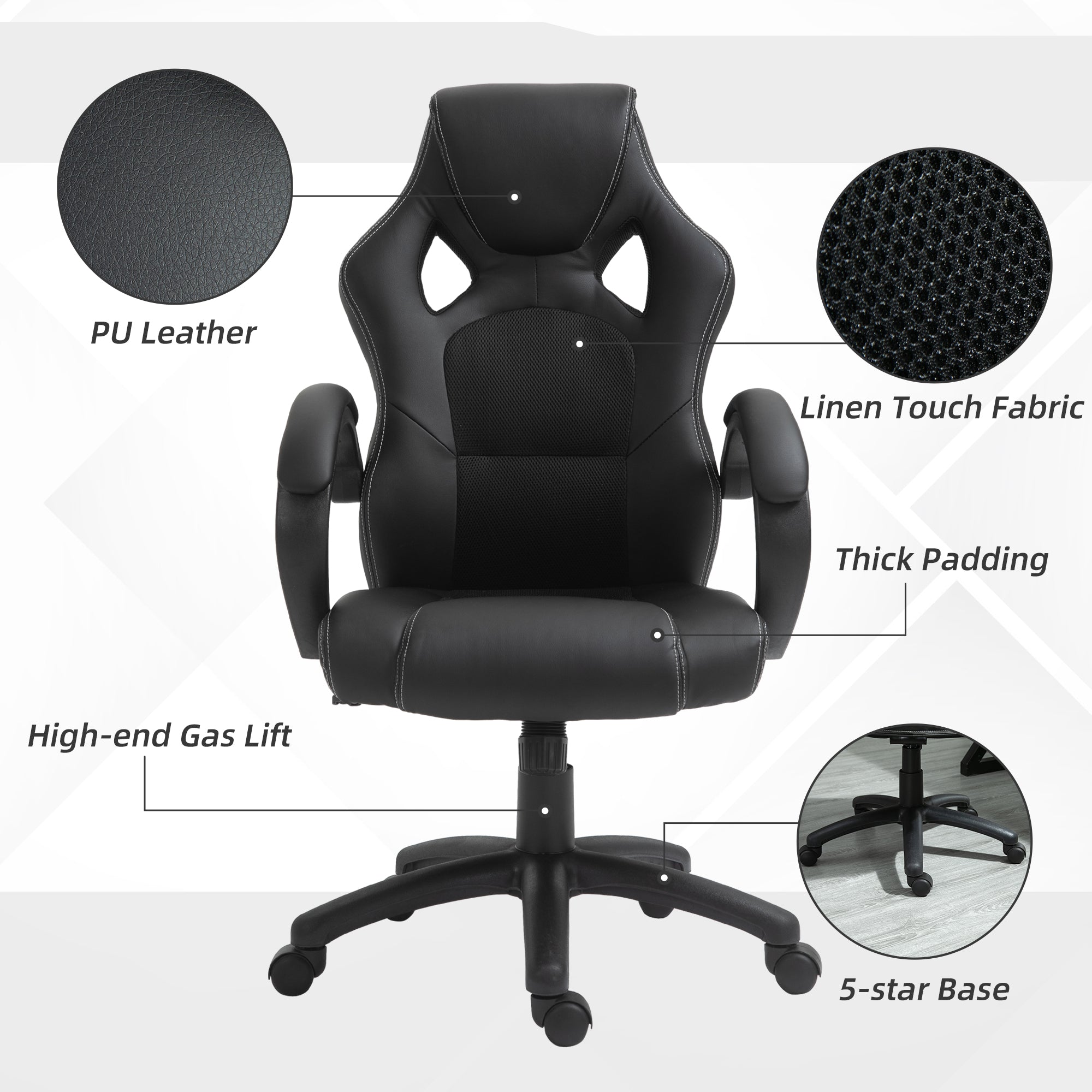Erling Gaming-Office Chair with Swivel and Tilt Functions-Black