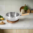 Casserole Yoshikawa Yukihira 24 cm en acier inoxydable | 3,6 L avec manche en bois