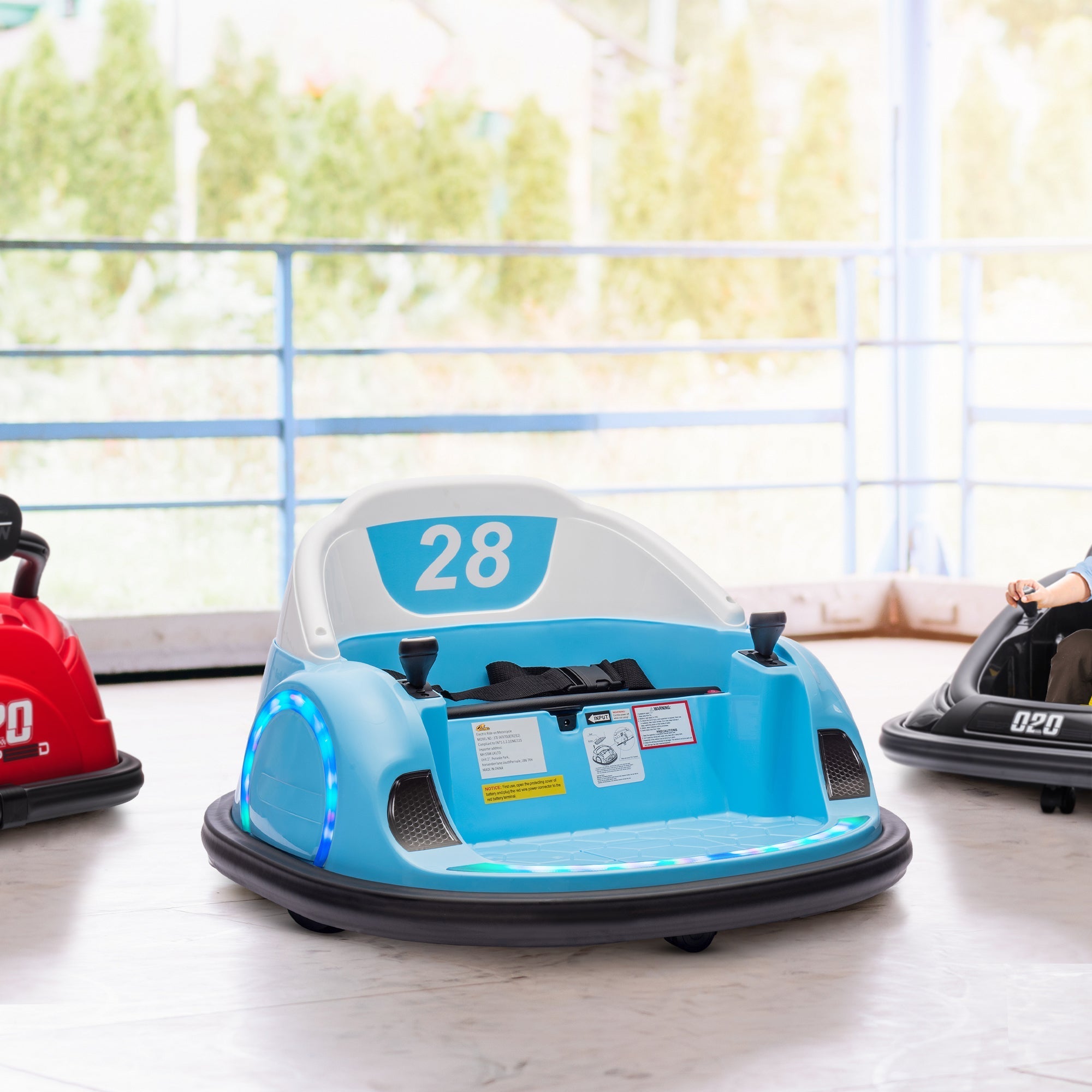 Qaba 12V Bumper Car for Toddlers, Ride On Car with 360 Degree Remote Control, Lights Music Horn, for 1.5-5 Years, Light Blue