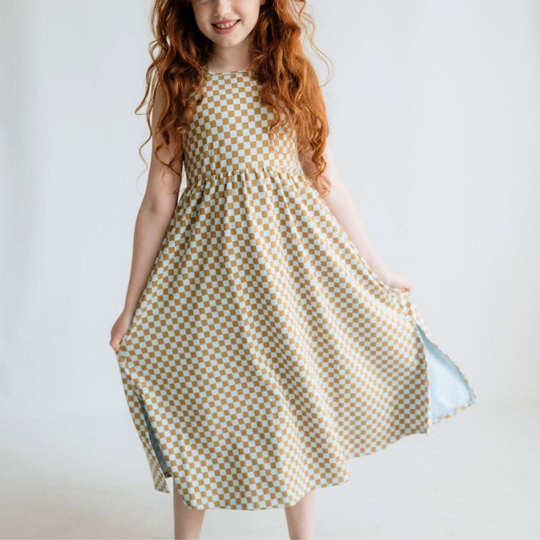Kids' Bamboo Square Neck Midi Dress | Palm Leaf