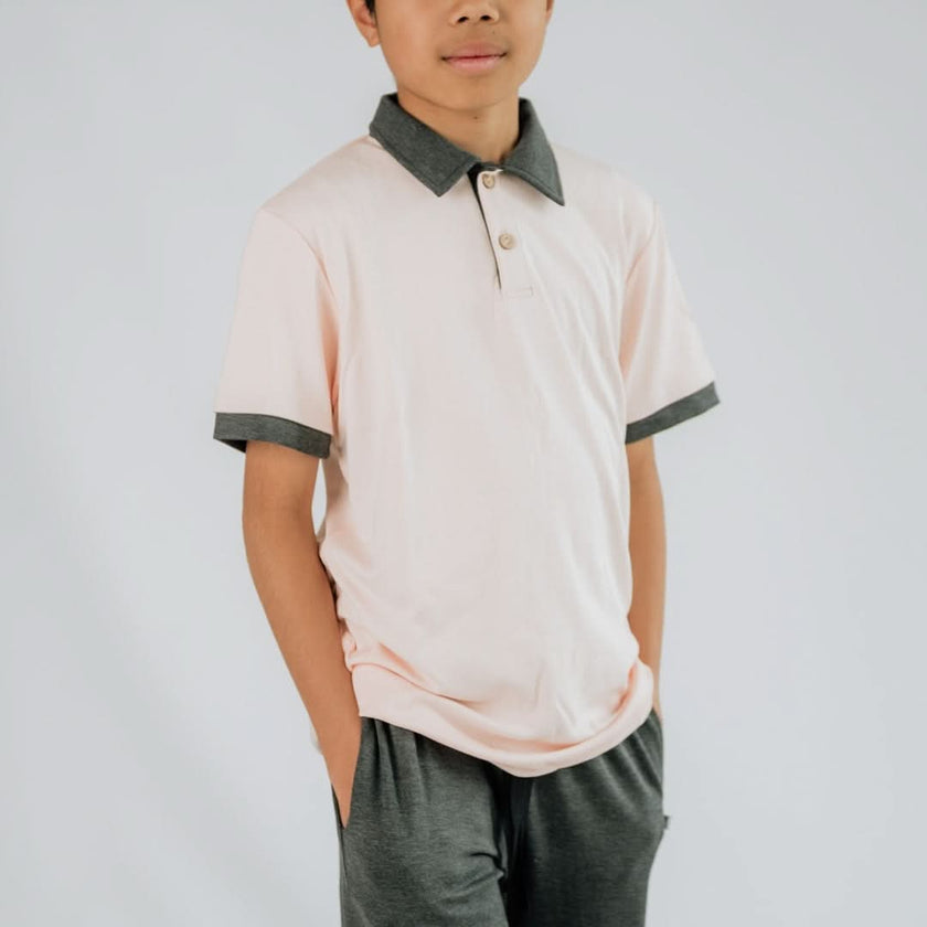 Youth Bamboo Polo Shirt | Blush Charcoal