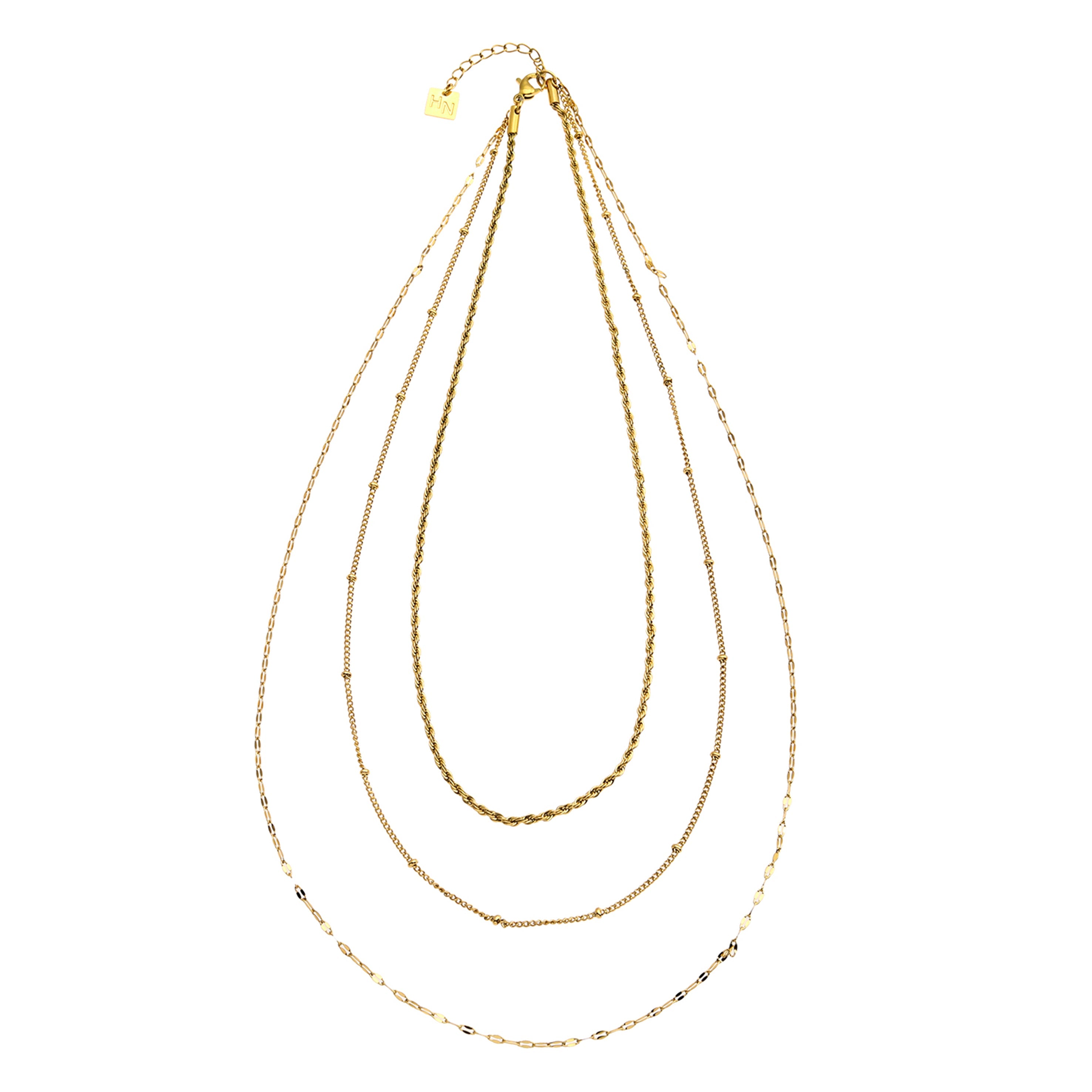 ZURI Triple Layer Mixed-Chain Necklace in Gold
