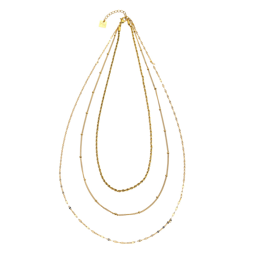 ZURI Triple Layer Mixed-Chain Necklace in Gold