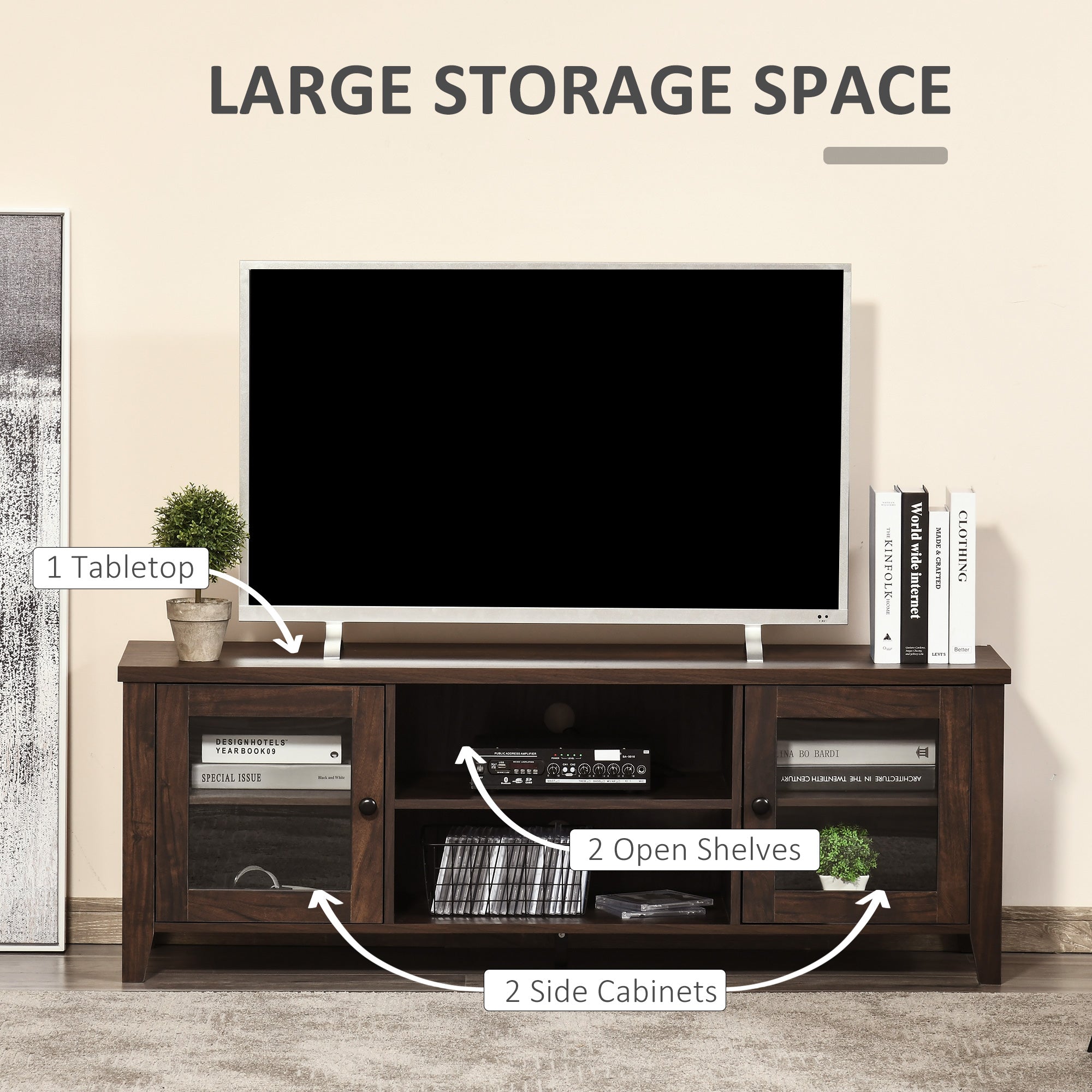 MacKenzie TV Stand for TVs up to 65 inches-Coffee Brown