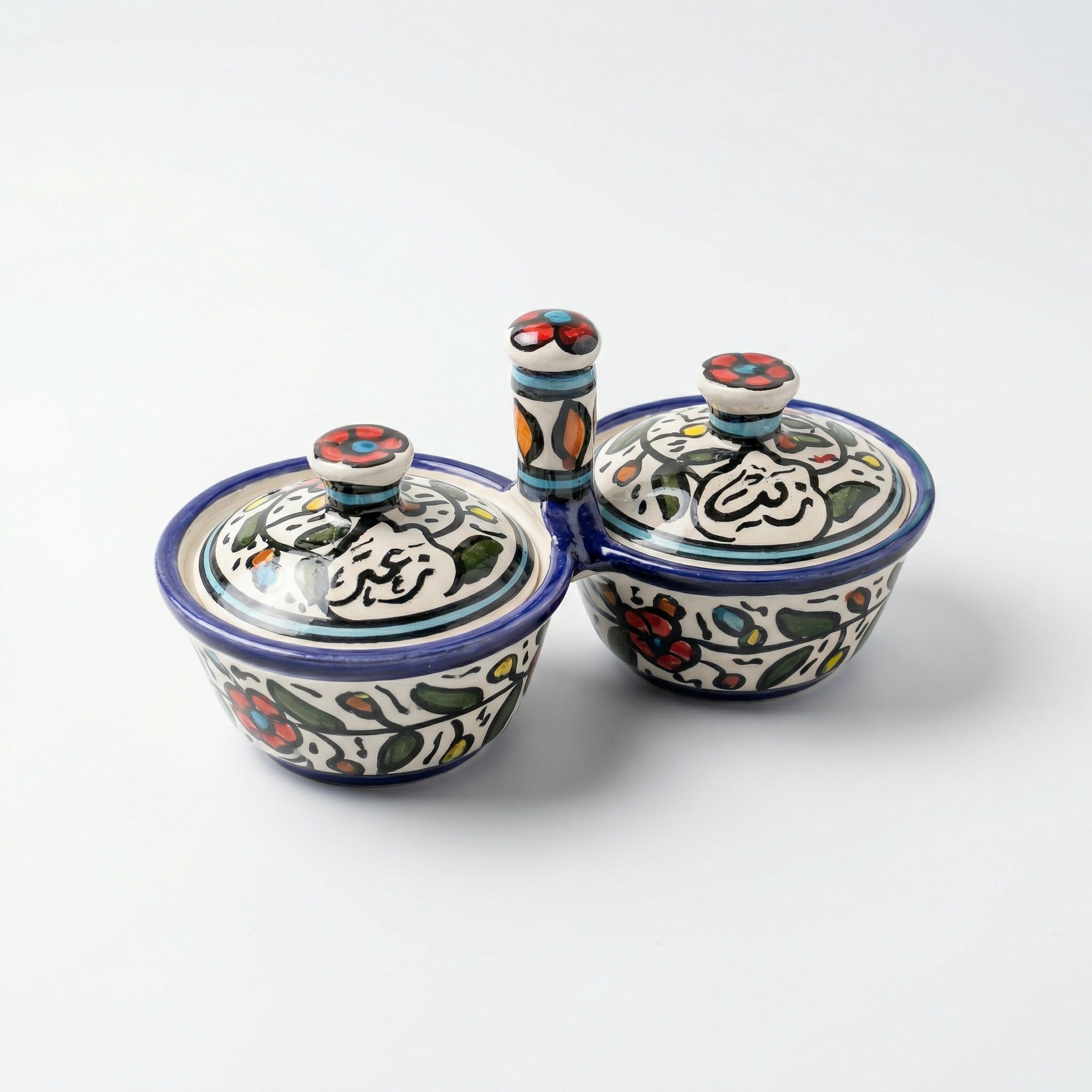 Zait & Zaatar (Olive Oil & Thyme) Double Dish Ceramic | Handmade by Palestinian Artisans