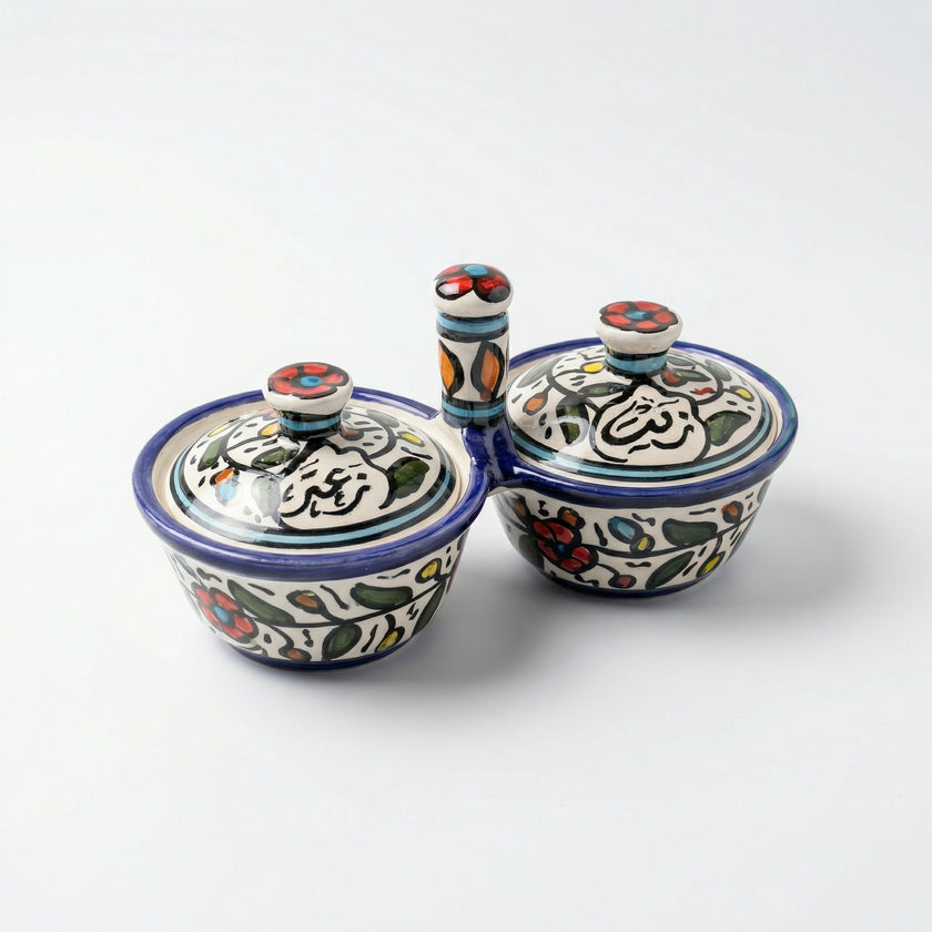 Zait & Zaatar (Olive Oil & Thyme) Double Dish Ceramic | Handmade by Palestinian Artisans