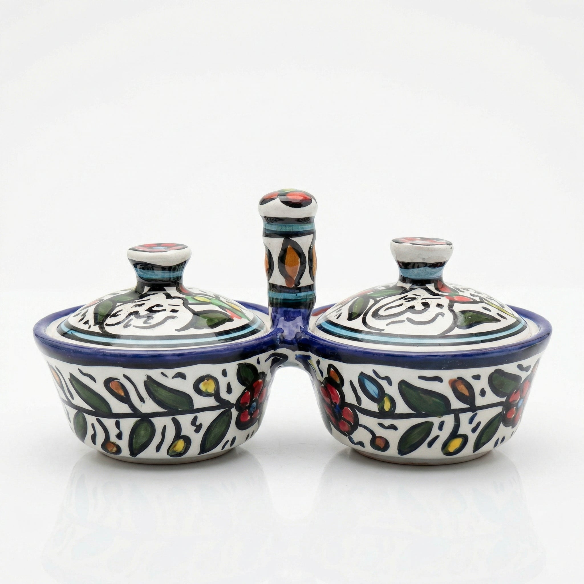 Zait & Zaatar (Olive Oil & Thyme) Double Dish Ceramic | Handmade by Palestinian Artisans