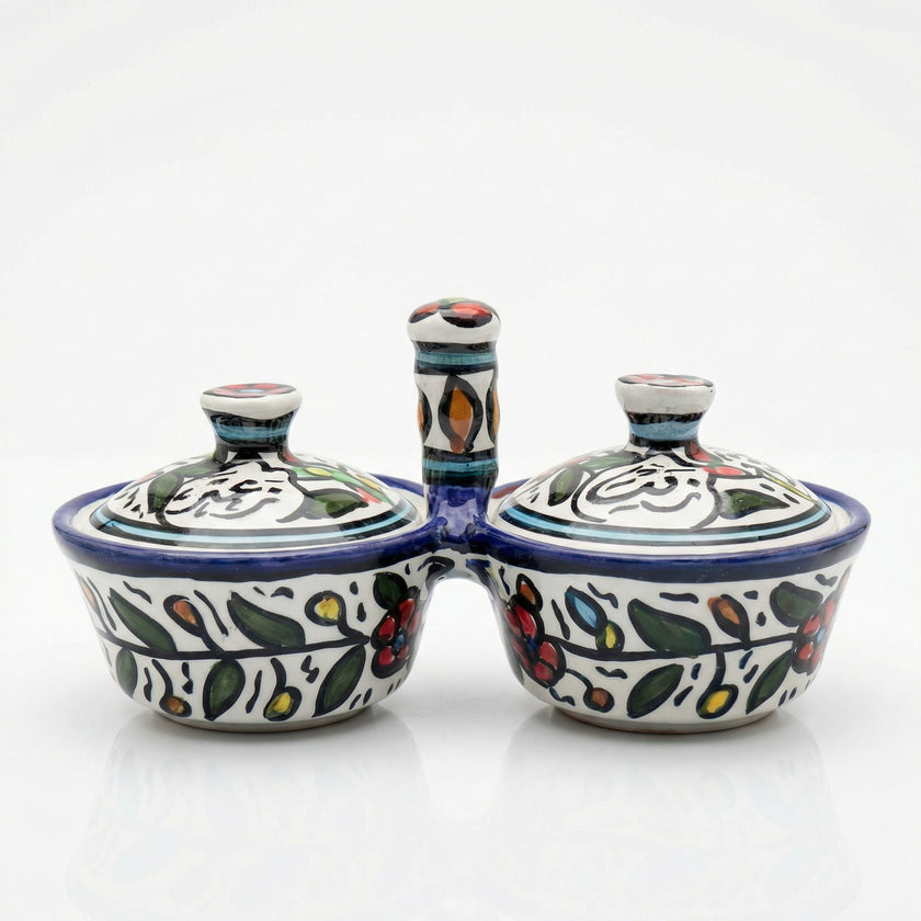 Zait & Zaatar (Olive Oil & Thyme) Double Dish Ceramic | Handmade by Palestinian Artisans