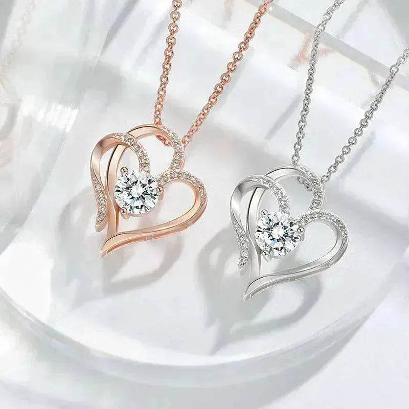 Zircon Double Love With Rhinestones Ins Personalized Heart-shaped Clavicle Chain Necklace