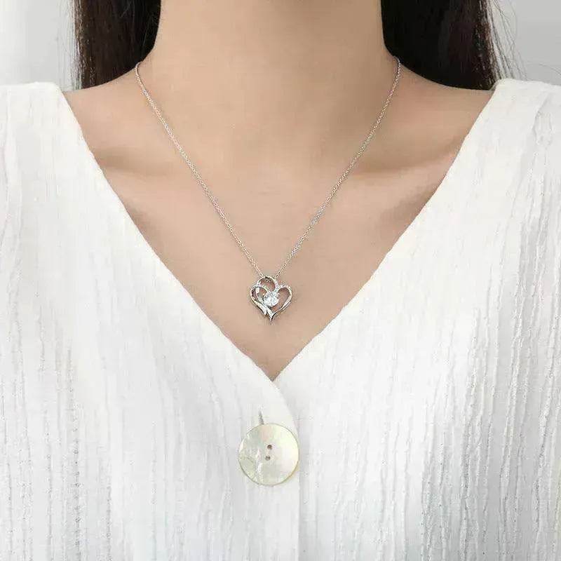Zircon Double Love With Rhinestones Ins Personalized Heart-shaped Clavicle Chain Necklace