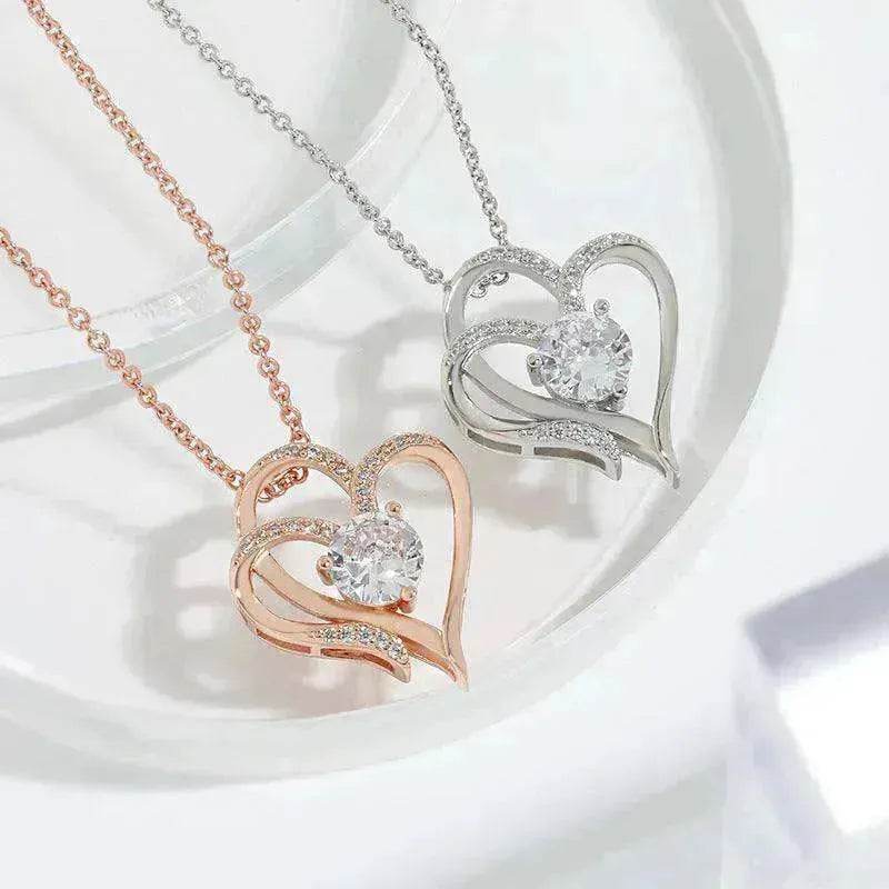 Zircon Double Love With Rhinestones Ins Personalized Heart-shaped Clavicle Chain Necklace