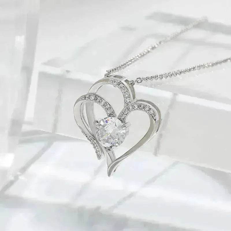 Zircon Double Love With Rhinestones Ins Personalized Heart-shaped Clavicle Chain Necklace