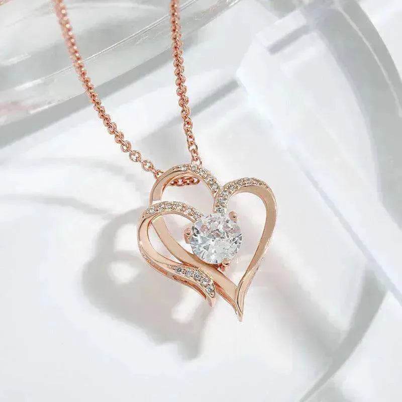 Zircon Double Love With Rhinestones Ins Personalized Heart-shaped Clavicle Chain Necklace