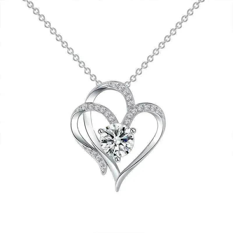 Zircon Double Love With Rhinestones Ins Personalized Heart-shaped Clavicle Chain Necklace
