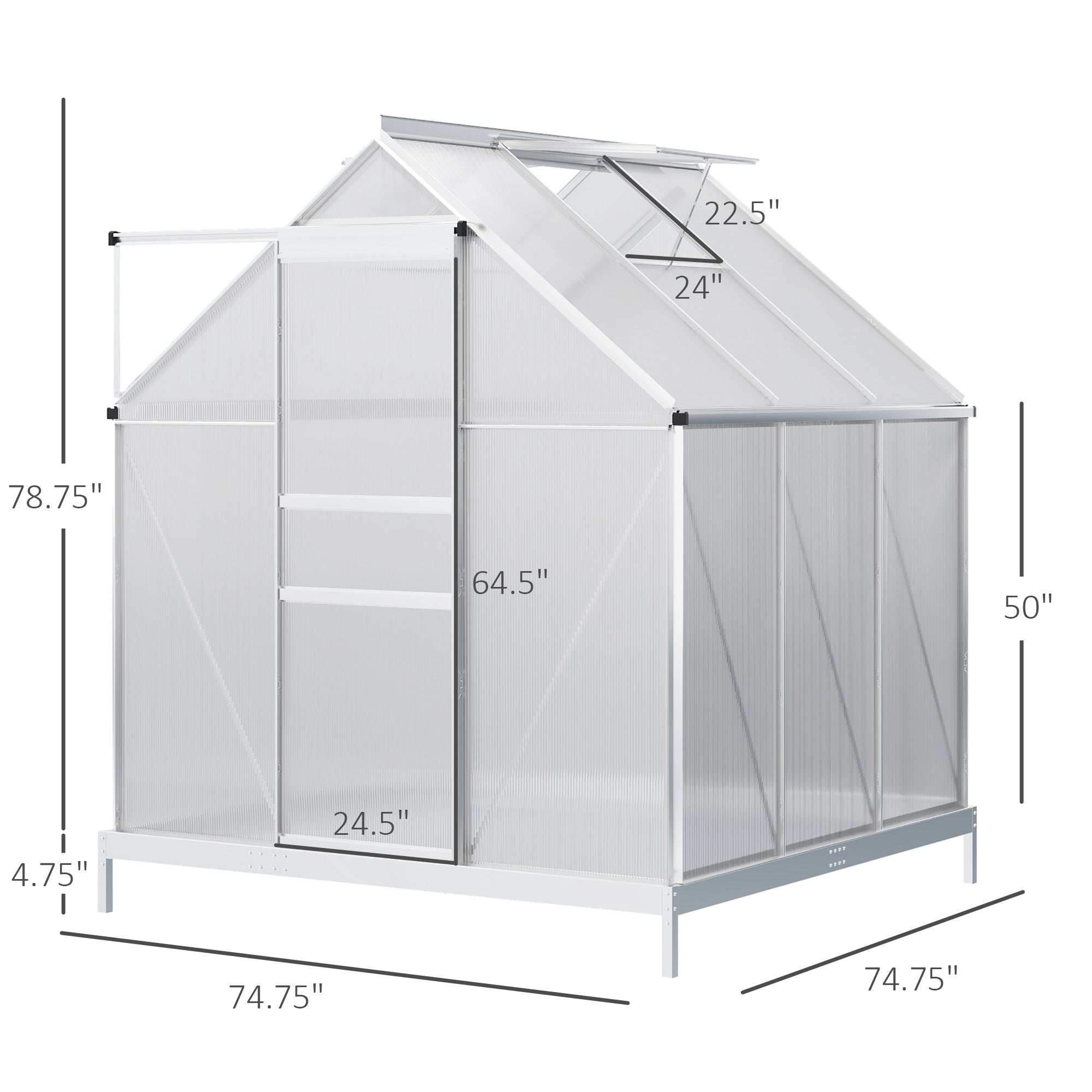 Outsunny 6' x 6' Aluminum Greenhouse Polycarbonate Walk-in Garden Greenhouse Kit with Adjustable Roof Vent, Rain Gutter  Sliding Door| Aosom Canada