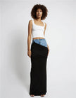 Fashion Black Panel Long Pencil Denim Skirt
