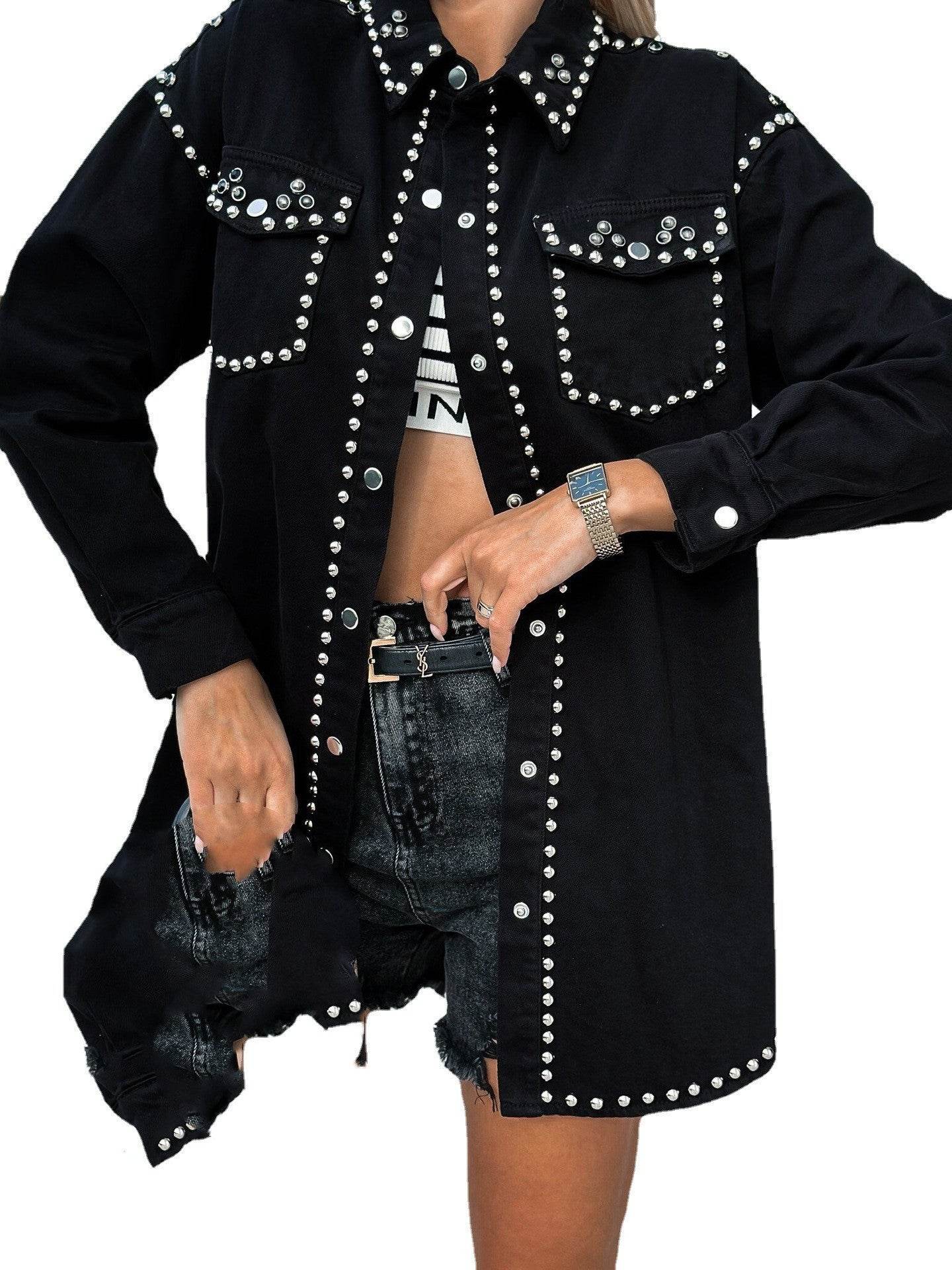 Denim Jacket Women – Retro Street Style Loose Rivet Design