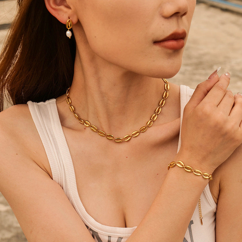 Stainless Steel Shell & Starfish Beach Necklace – Electroplated Clavicle Chain for Women (14 Styles)
