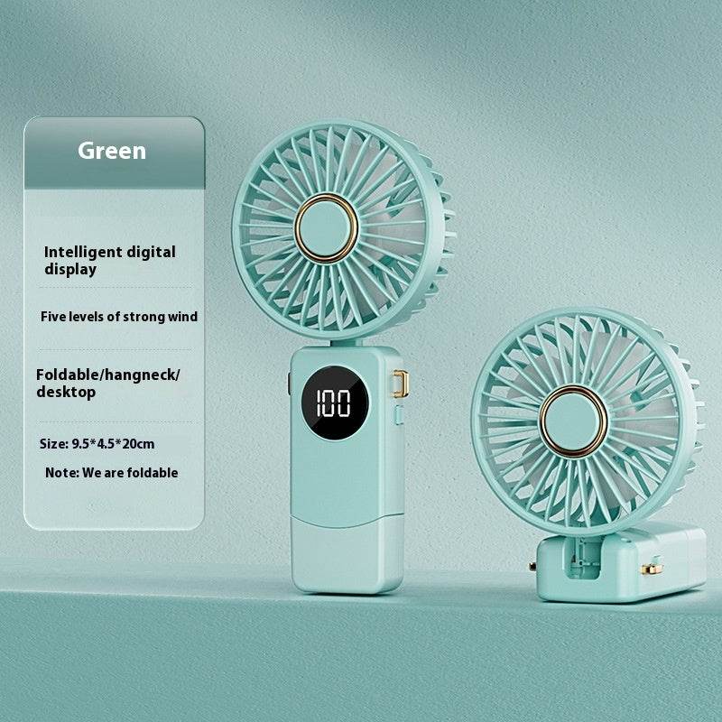 Handheld Fan Digital Display Hanging Neck Folding Charging