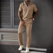 Men's Zip-Up Polo Shirt and Pants Two-Piece Set