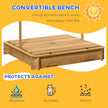 Outsunny Kids Sandbox Wooden with Cover Adjustable Canopy Foldable Bench Seats Sand Play Light Brown