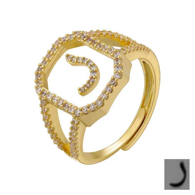Fashion Micro Inlaid Zircon Arab Letters Ring for women