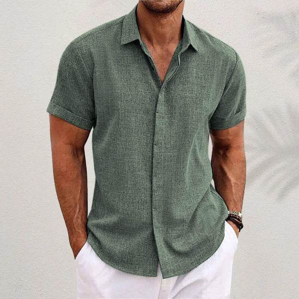 Men's Solid Color Loose Linen Short-sleeved shirt
