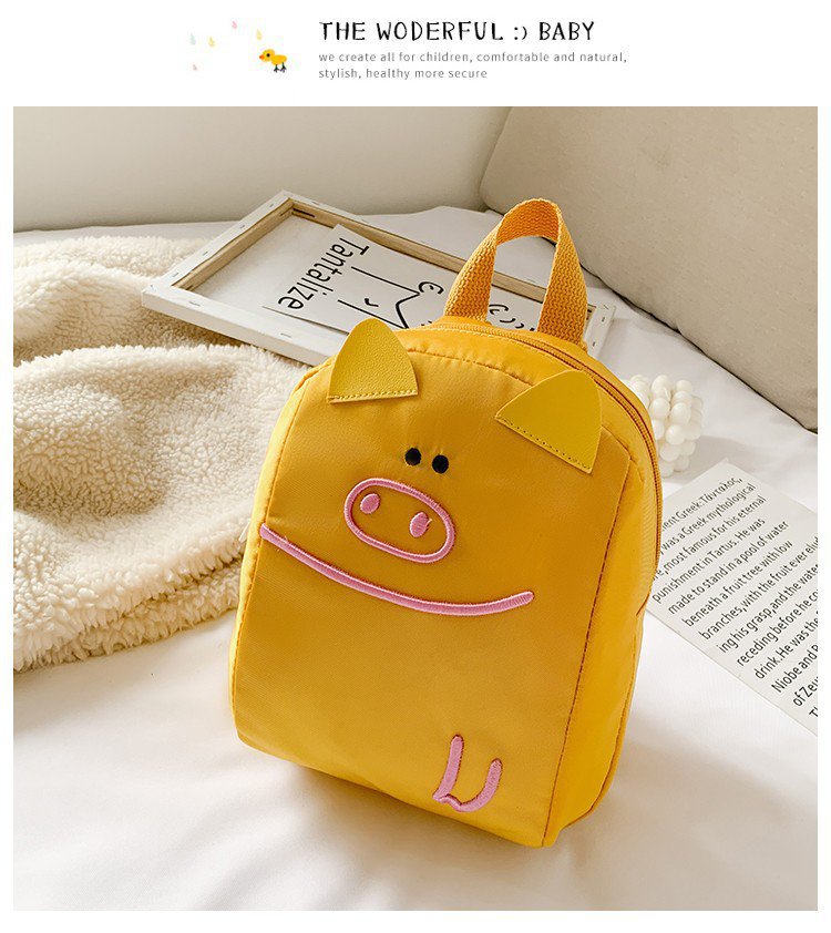 Cartoon Animal Face Kids Nylon Backpack – Cute School Bag for Children (Pink, Green, Yellow, Red)