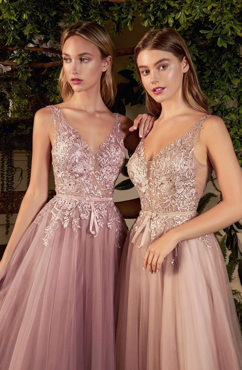 Sade Mauve Lace Tulle Gown