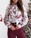 Printed Long Sleeve Bowknot Lining Business Office Formal Work shirt For Women