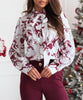 Printed Long Sleeve Bowknot Lining Business Office Formal Work shirt For Women