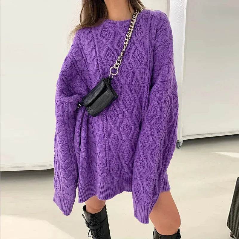 Casual Oversize Hip pop style Round neck Knitted Twist Sweater dress