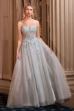 Delicate beaded floral motif & layered glitter tulle
