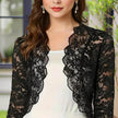 Women's Solid Color Cropped Lace Cardigan - Summer Fashion Medium-Long Sleeve Open Front Top