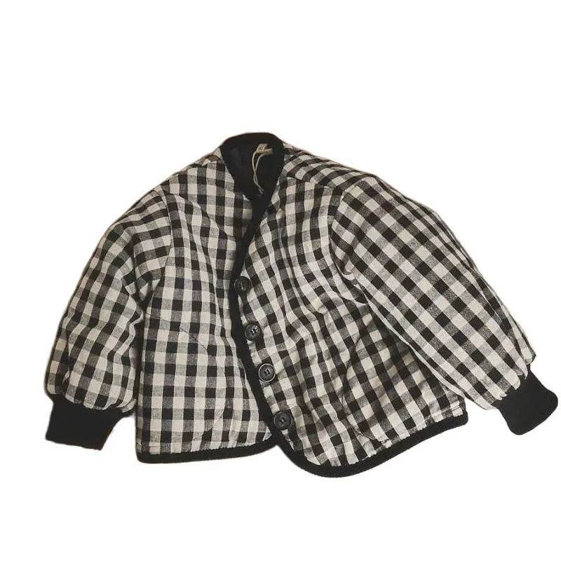 Elegant Cotton-padded All-matching Children's Baby girl Plaid Jacket top