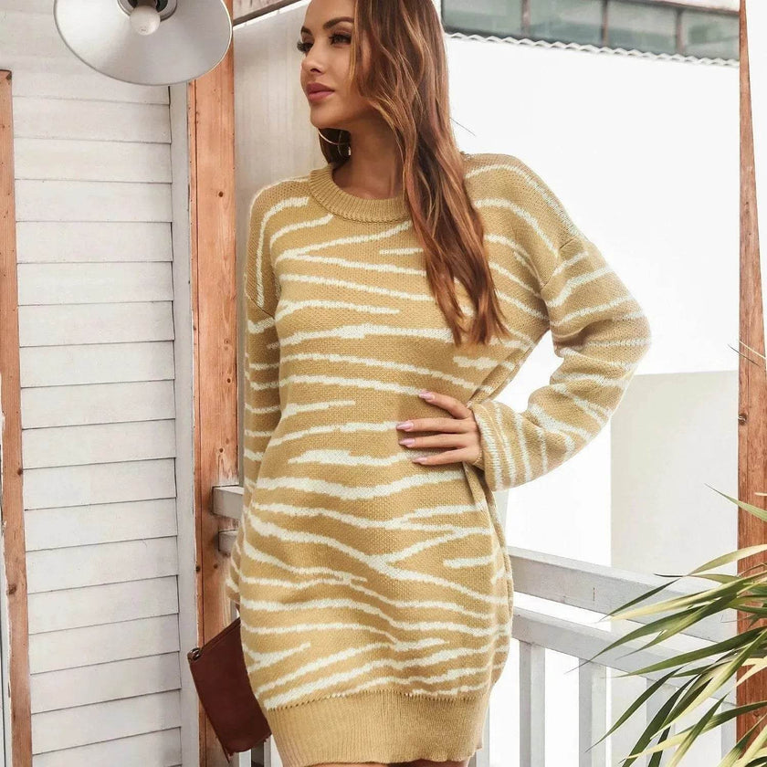 Oversized Autumn Winter Woolen Round neck Mini Sweater Dress