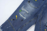 Ripped Paint Wide-leg Denim Trousers For Men Jeans