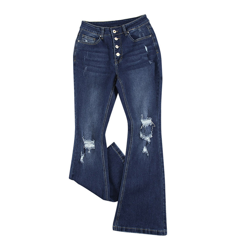 Women's High Waist Ripped Bootcut Jeans – Blue Denim Pants Canada USA